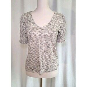 W5 Anthropologie V-Neck Rib Knit Short Sleeve Sweater Brown Heather Size S NWT